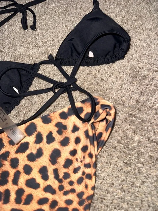Black Triangle SHEIN Bikini Top with Leopard Print High-Cut zaful Bottoms size s - Picture 11 of 14